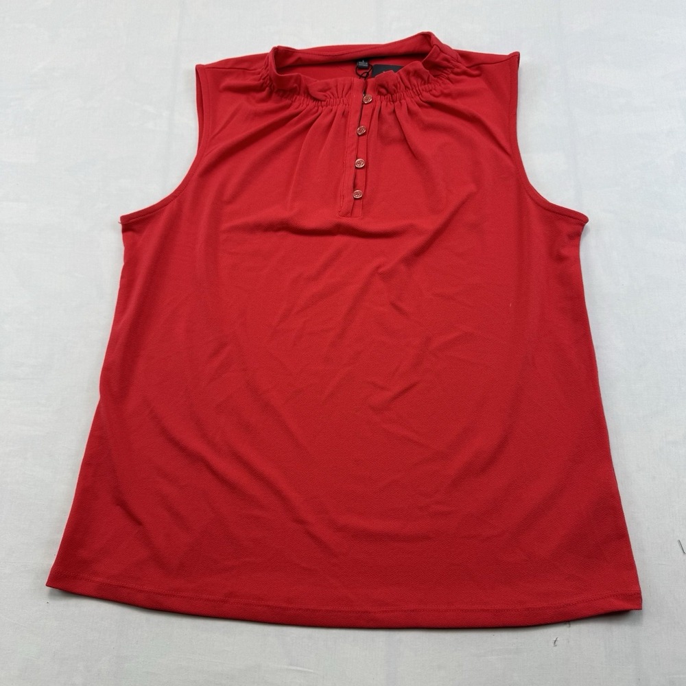 Adrianna Papell Red Sleeveless Ruffle Neck Button Blouse Top Size S NWT